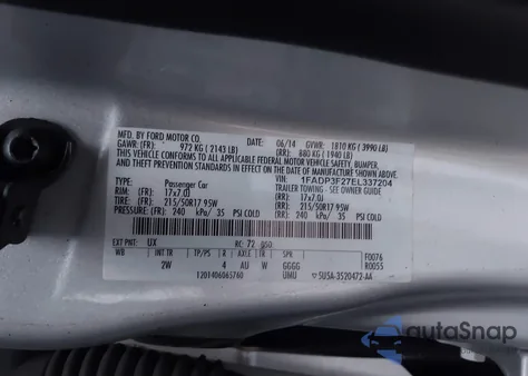 2014 Ford Focus Se z USA, uszkodzony, nr VIN 1FADP3F27EL337204